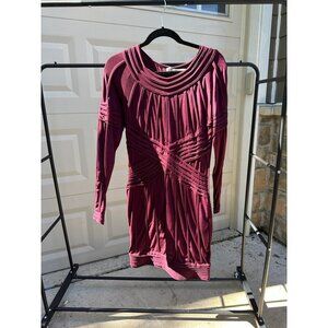 Leon Max Limited Edition Burgundy Ribbed Knit Dress Size Large